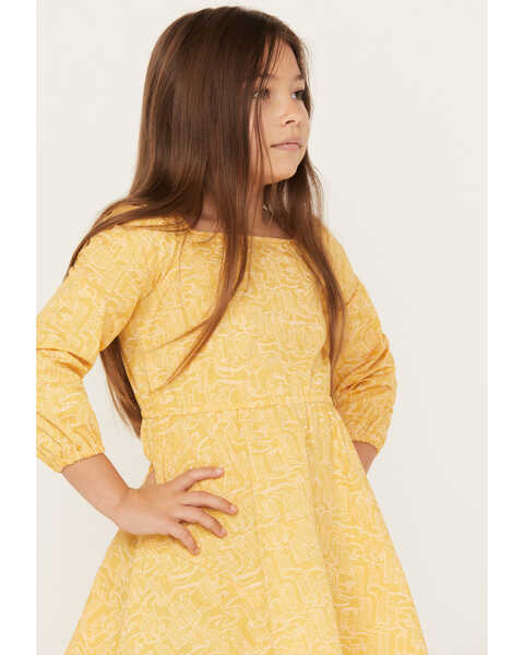 Image #2 - Wrangler Girls' Boot Print Long Sleeve Dress, Yellow, hi-res