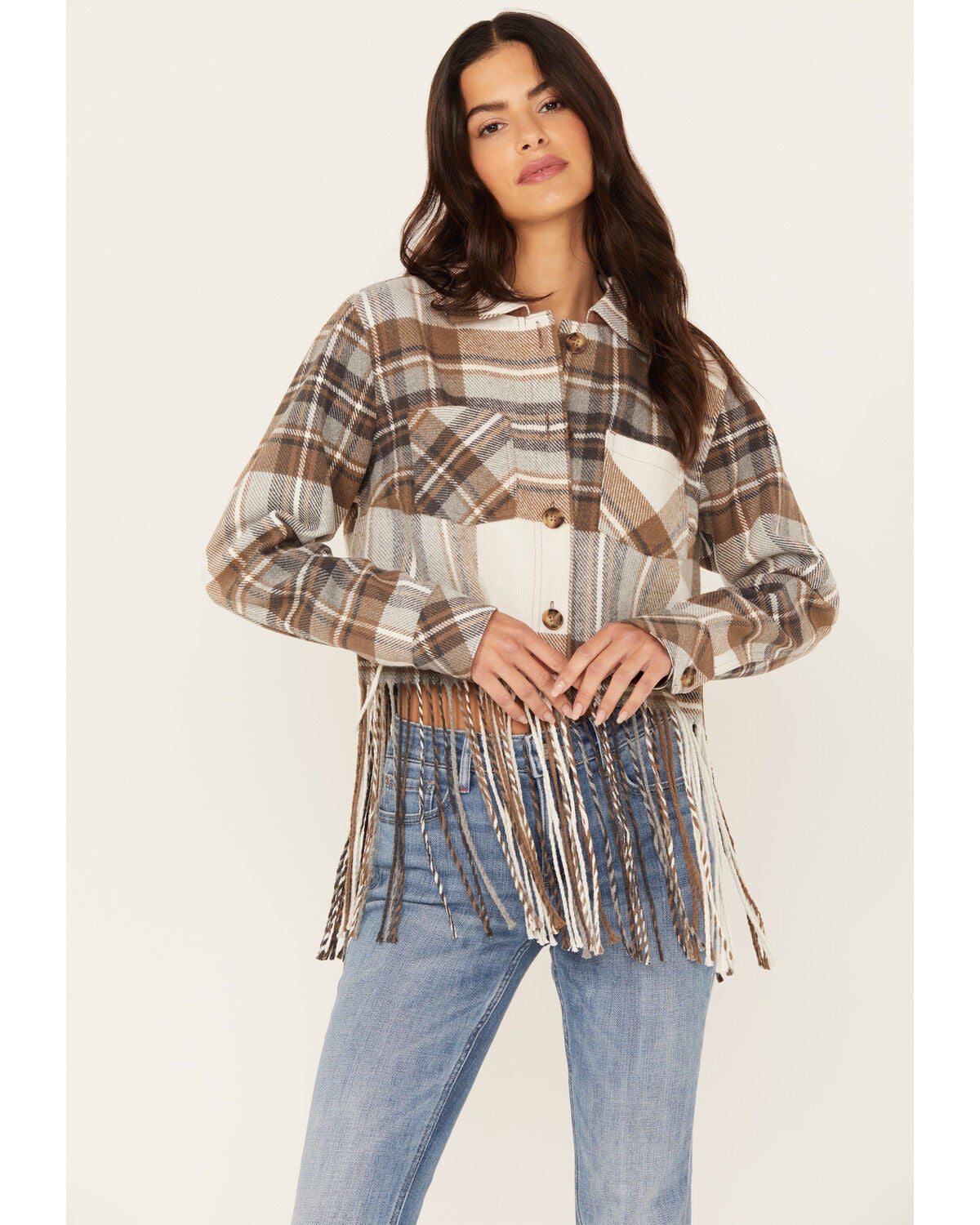 Idyllwind Women's Walker Cropped Fringe Jacket, Brown, hi-res