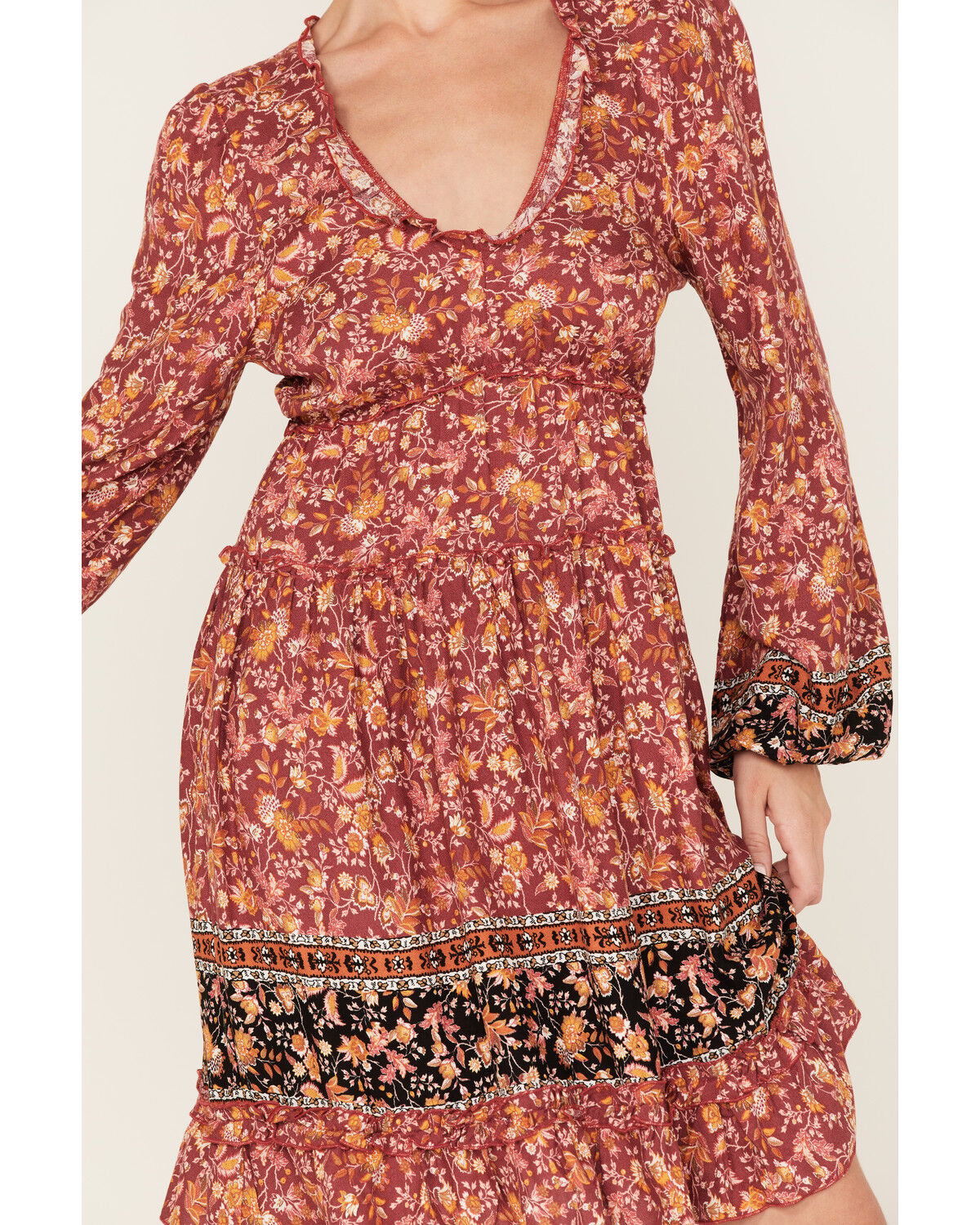 Image #3 - Wild Moss Women's Floral Print Long Sleeve Mini Dress, Rust Copper, hi-res