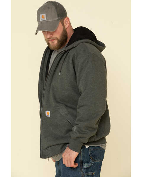 Image #4 - Carhartt Men's Rain Defender Thermal Lined Zip Hooded Work Sweatshirt, Charcoal, hi-res