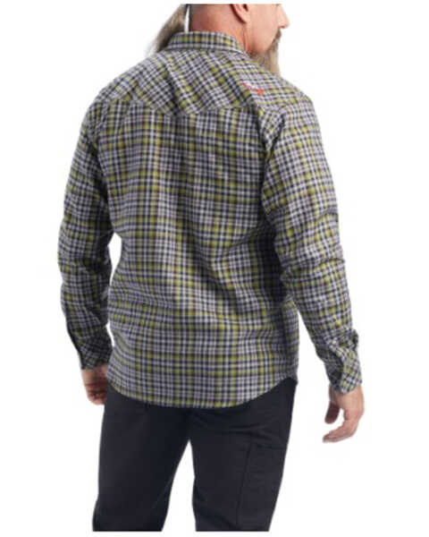 Ariat Men's FR Landry Retro Plaid Print Long Sleeve Snap Work Shirt , Green, hi-res