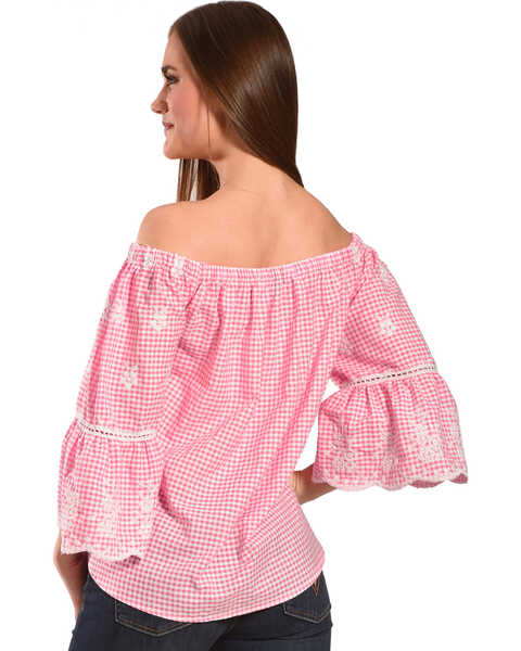 Image #3 - New Direction Sport Women's Embroidered Gingham Off-The-Shoulder Top, Pink, hi-res