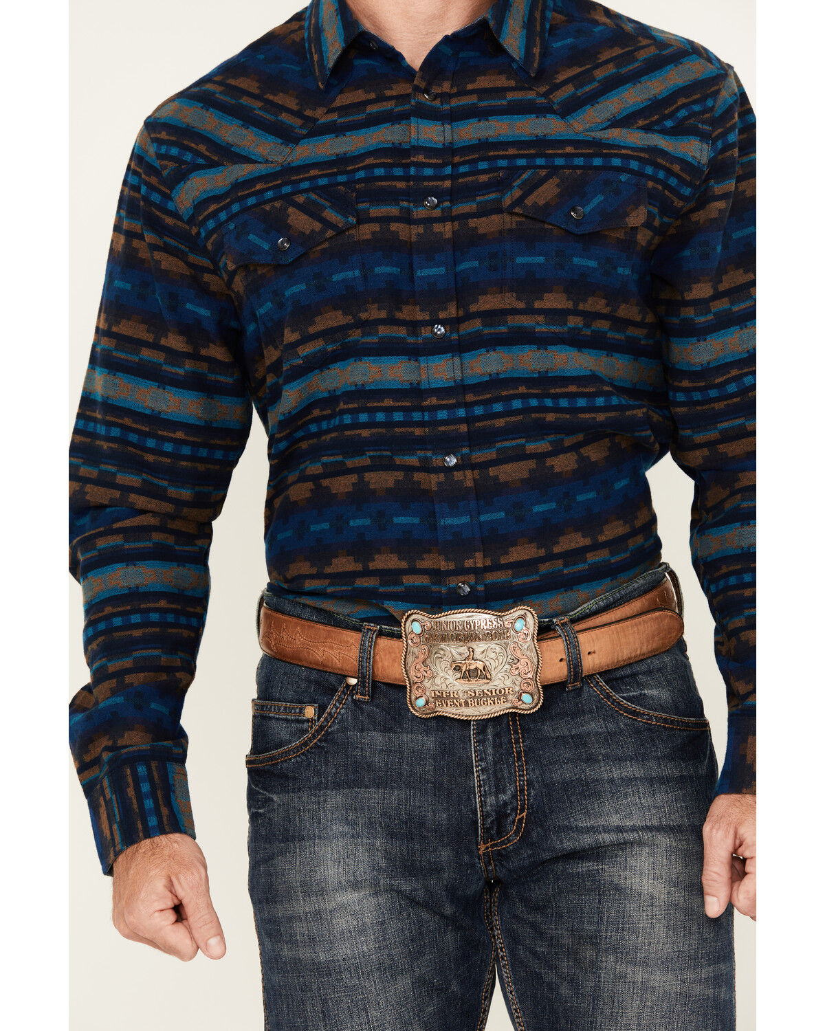 Image #3 - Cody James Men's Detroit Southwestern Print Long Sleeve Snap Flannel Shirt, Navy, hi-res