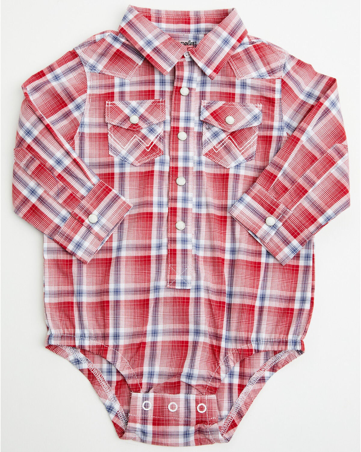 Wrangler Infant Boys' Plaid Print Long Sleeve Snap Onesie, Red, hi-res