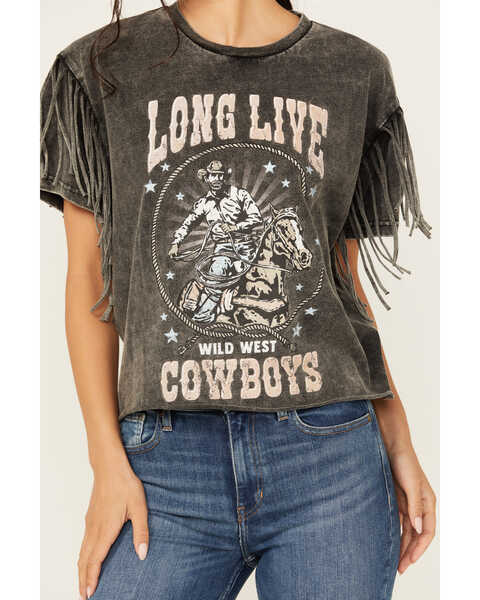 Image #3 - Youth in Revolt Women's Fringe Long Live Cowboys Graphic Tee, Black, hi-res