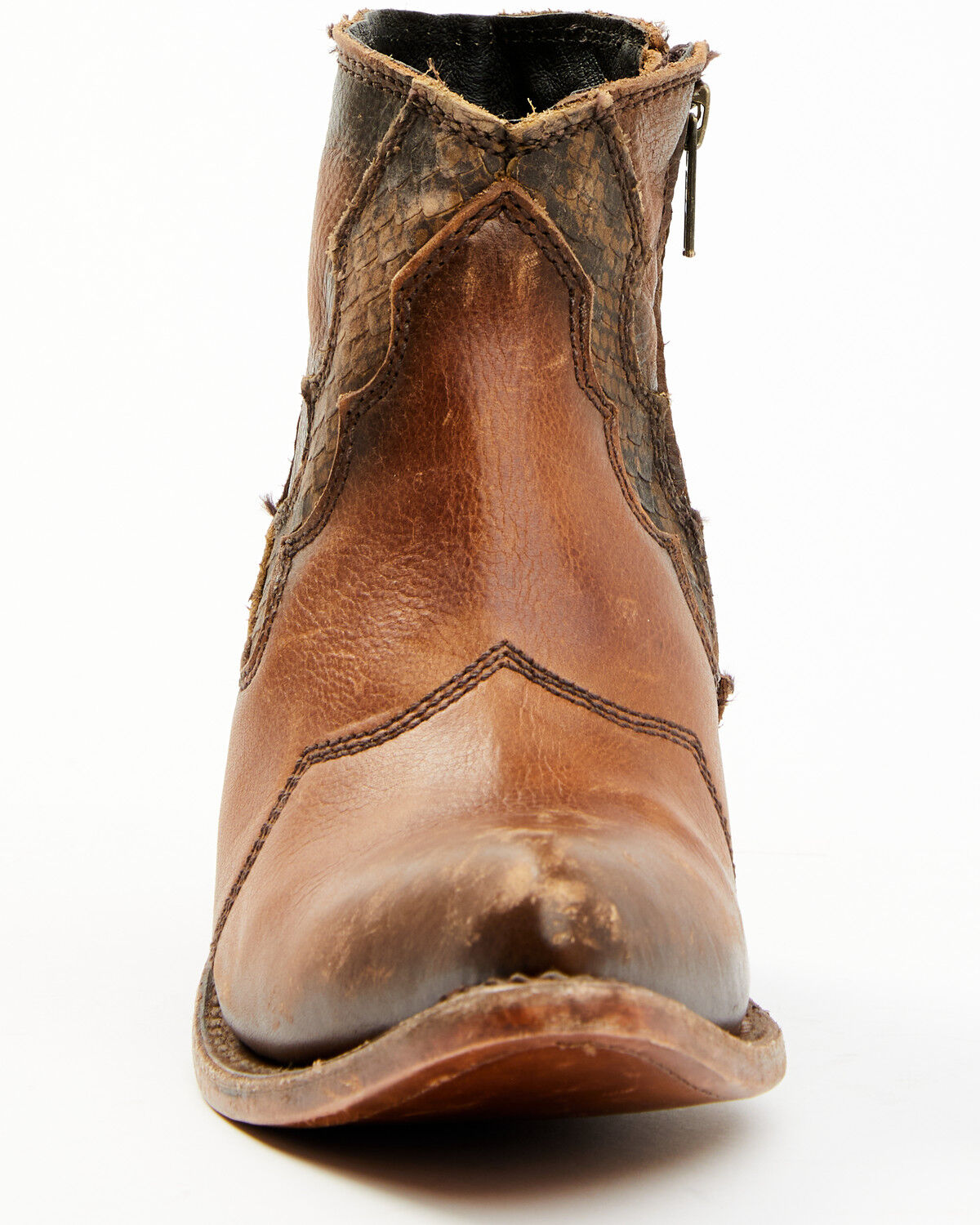Image #4 - Liberty Black Women's Mosil Faux Snake Zipper Western Fashion Booties - Round Toe, Brown, hi-res
