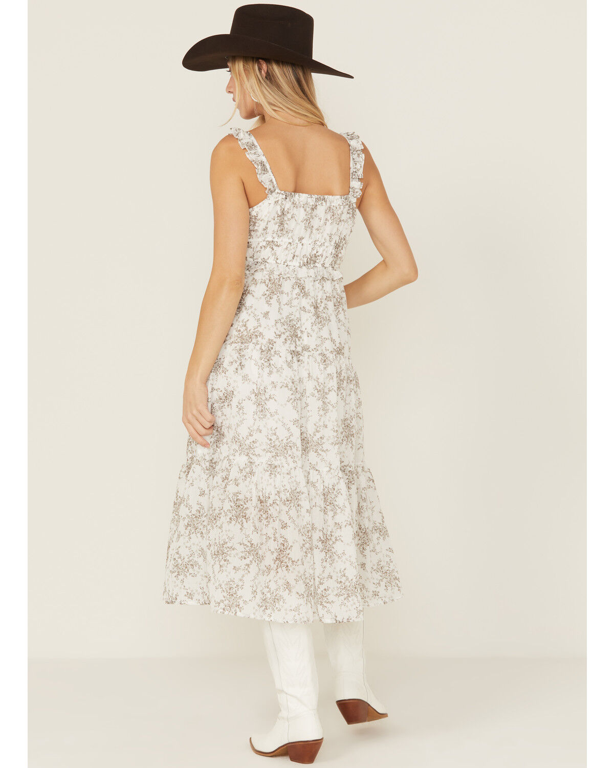Image #4 - Yura Women's Floral Print Sleeveless Midi Dress, White, hi-res