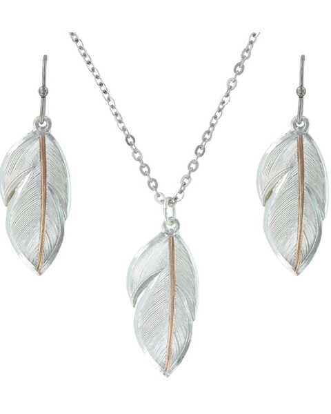 Image #2 - Montana Silversmiths Women's Downy Feather Necklace & Earrings Jewelry Set *DISCONTINUED*, Multi, hi-res