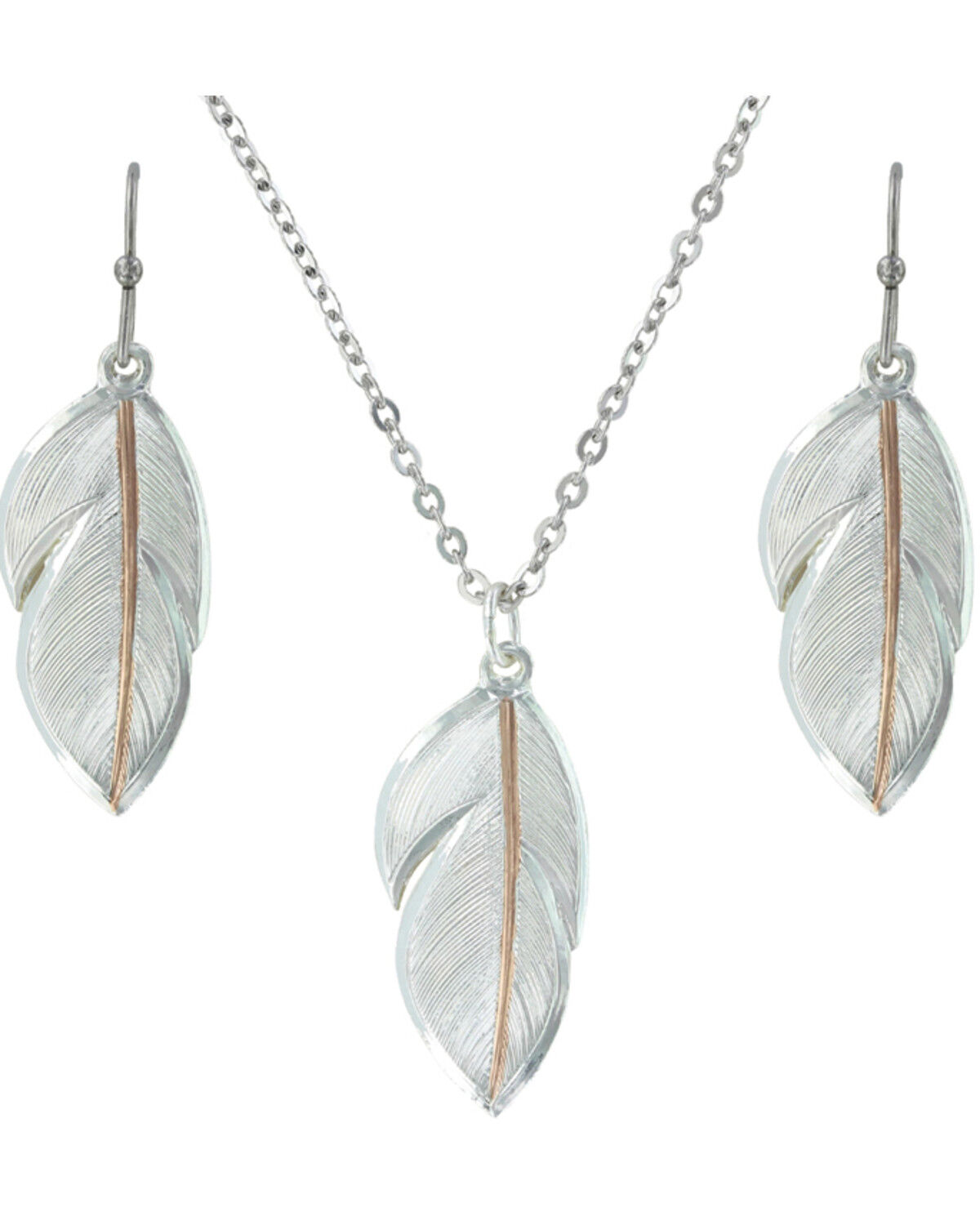 Image #2 - Montana Silversmiths Women's Downy Feather Necklace & Earrings Jewelry Set, Multi, hi-res