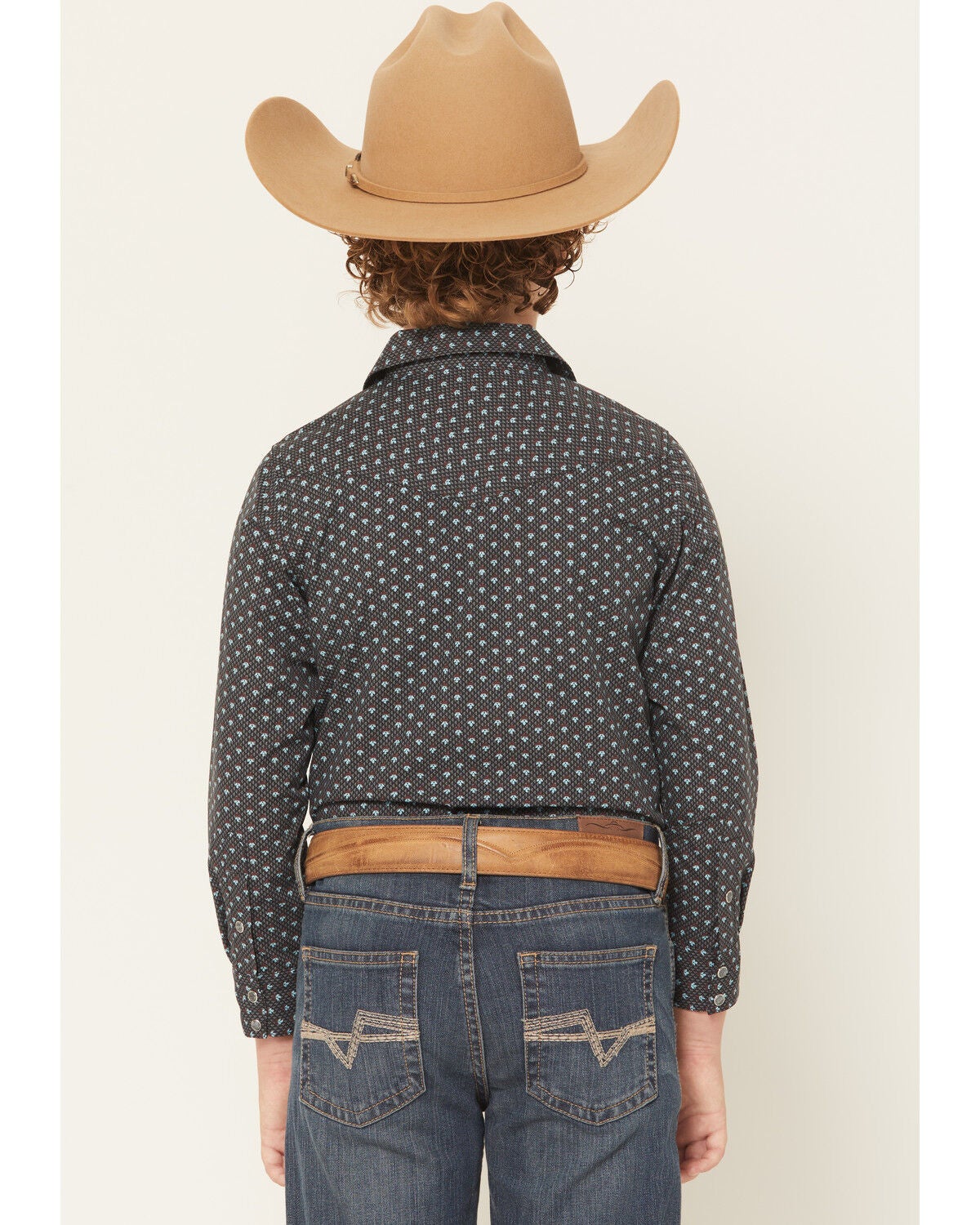 Image #4 - Gibson Trading Co Boys' Moonflower Geo Print Long Sleeve Snap Western Shirt, Black, hi-res