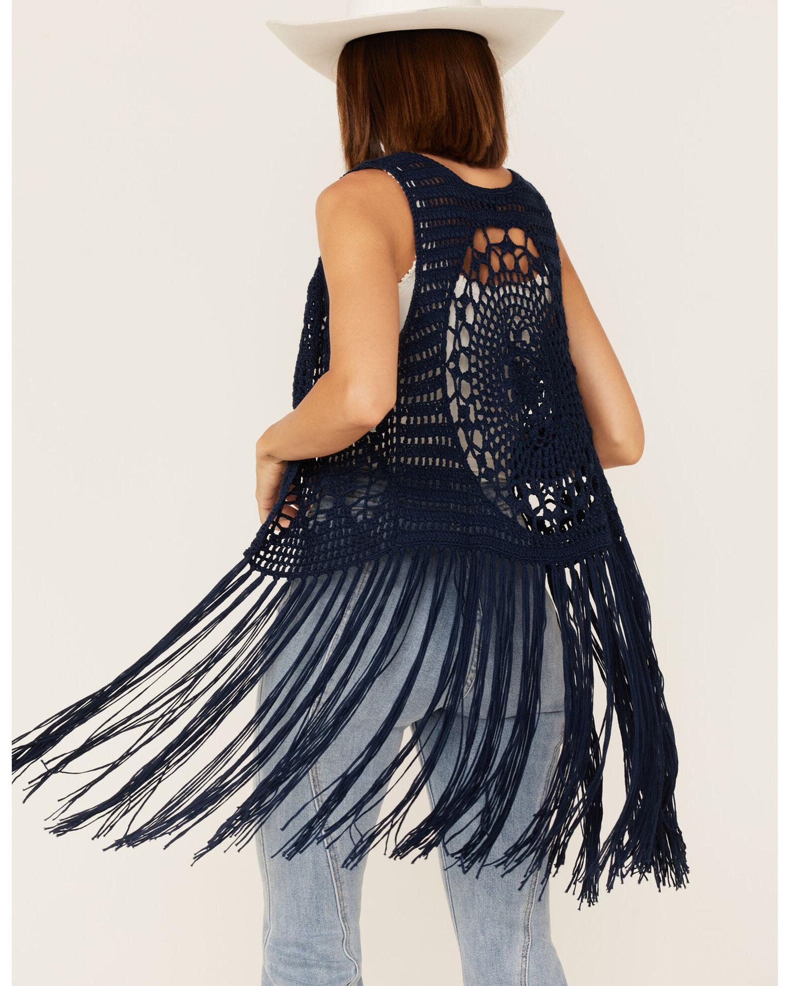 Rock & Roll Denim Women's Crochet Knit Fringe Vest | Sheplers