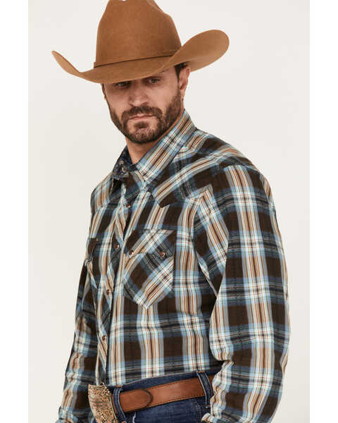 Image #2 - Roper Men's Plaid Print Long Sleeve Snap Western Shirt, Brown, hi-res