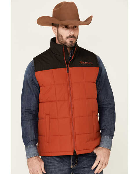 Image #1 - Ariat Men's Orange Color Block CC Crius Zip-Front Vest , Orange, hi-res