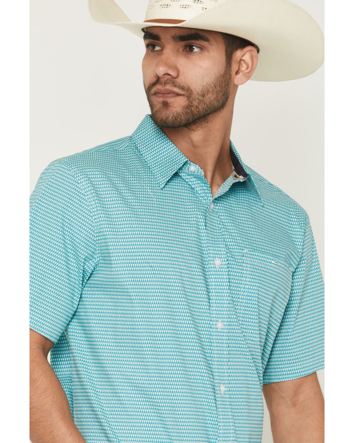 Image #2 - RANK 45&reg; Men's Dasher Geo Print Short Sleeve Button-Down Stretch Western Shirt, Ivory, hi-res