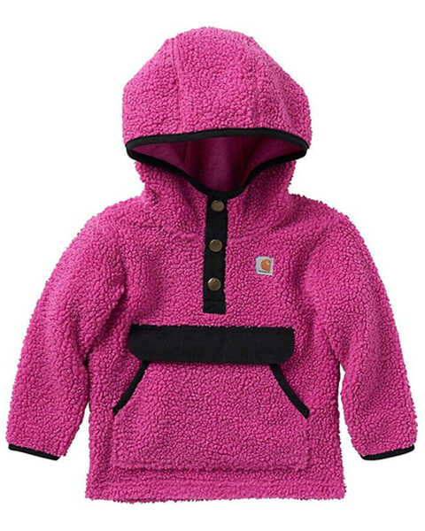 Carhartt Toddler-Girls' Pink Long Sleeve Hooded Fleece Pullover Sweatshirt, Fuscia, hi-res