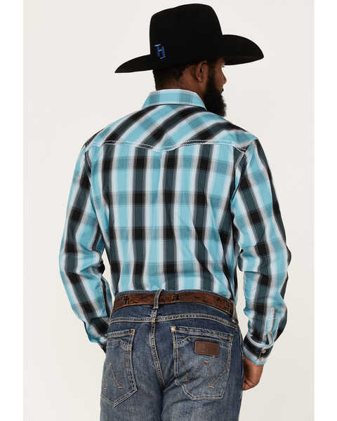 Image #4 - Cowboy Hardware Men's Hombre Large Plaid Print Long Sleeve Pearl Snap Western Shirt, Steel, hi-res