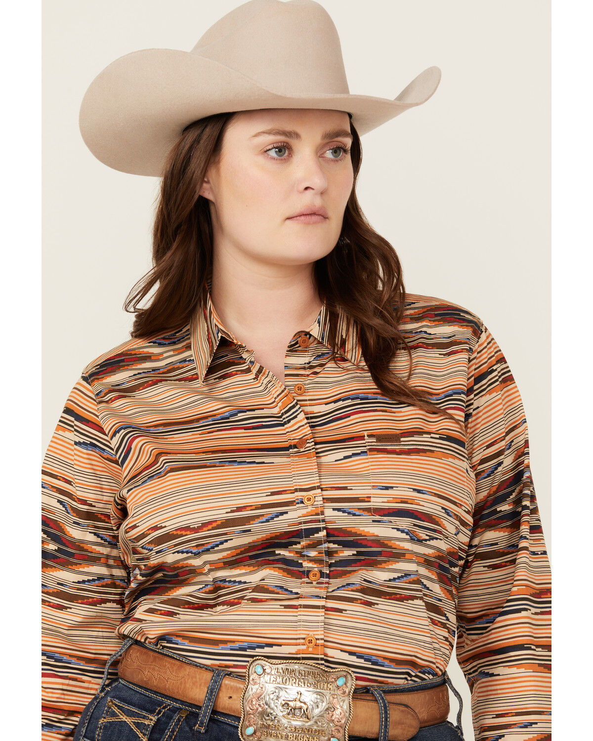 Image #2 - Ariat Women's Chimayo Southwestern Print Kirby Long Sleeve Stretch Button-Down Western Shirt - Plus, Multi, hi-res