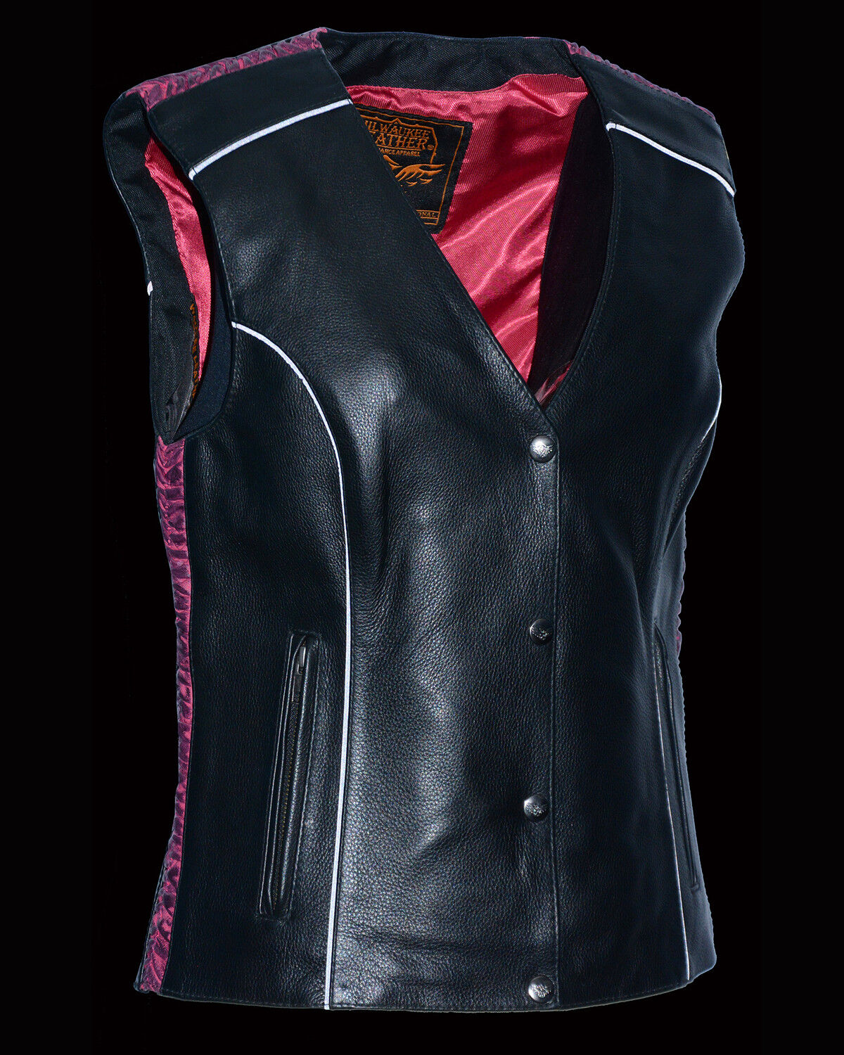 Image #4 - Milwaukee Leather Women's Phoenix Stud Embroidered Snap Front Vest - 4X, Pink/black, hi-res