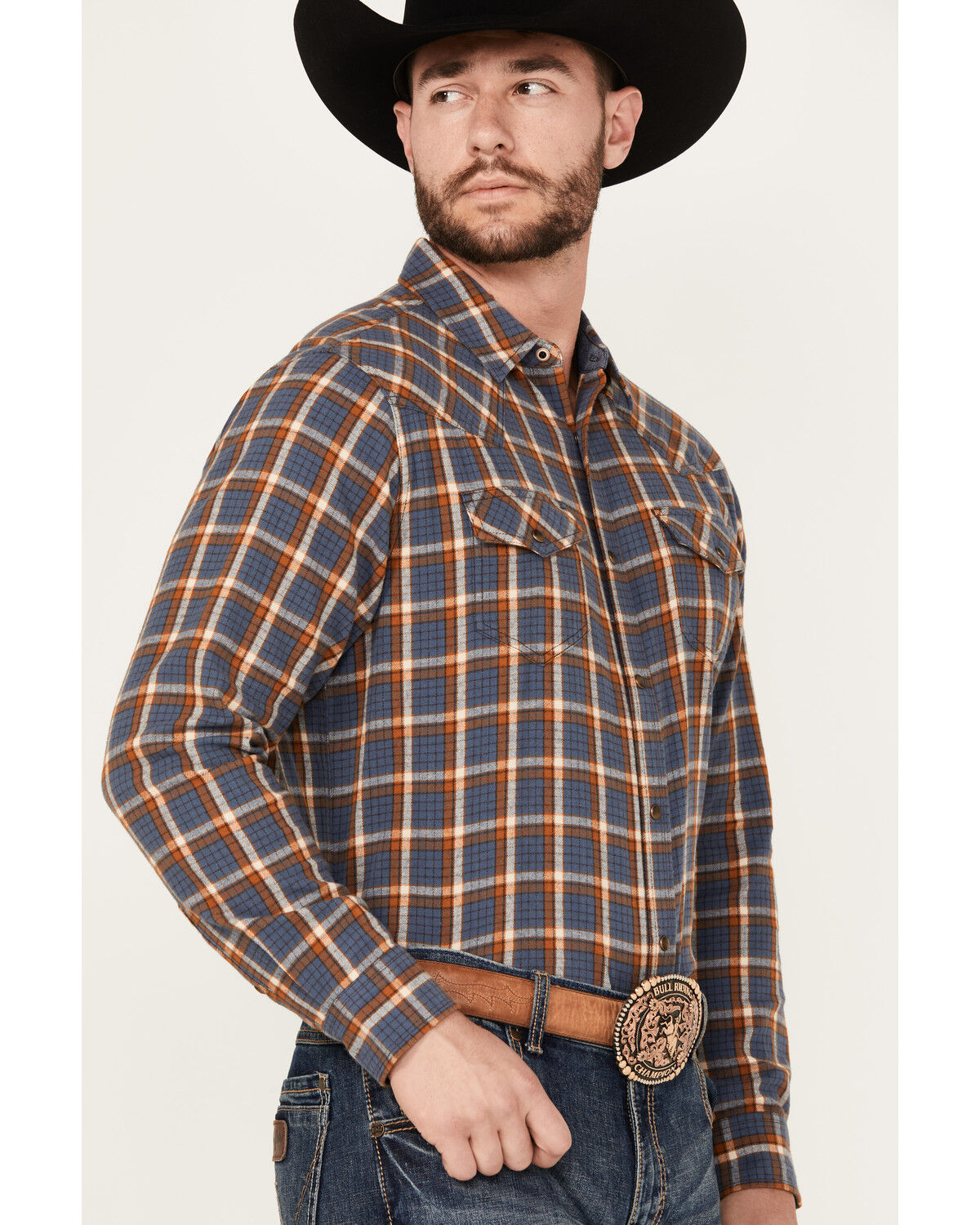 Image #2 - Cody James Men's Sunrise Plaid Print Long Sleeve Western Snap Shirt - Big, Light Blue, hi-res