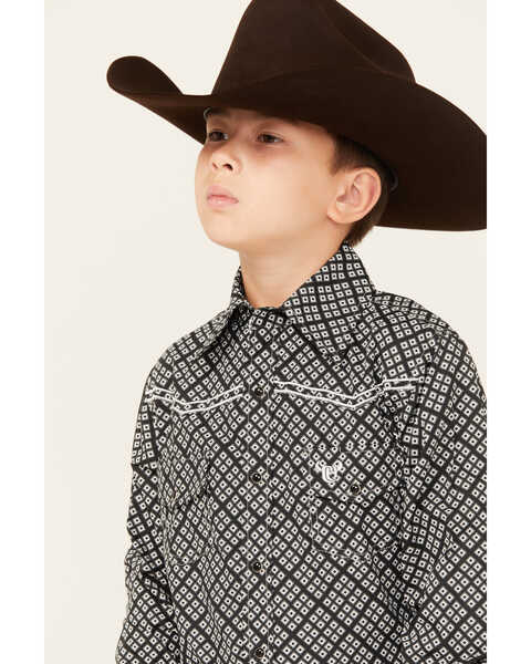 Image #2 - Cowboy Hardware Boys' Wild Gem Geo Print Long Sleeve Snap Western Shirt , Black, hi-res