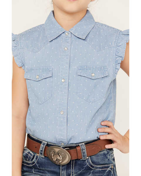 Image #3 - Shyanne Girls' Chambray Pearl Snap Western Shirt, Medium Blue, hi-res