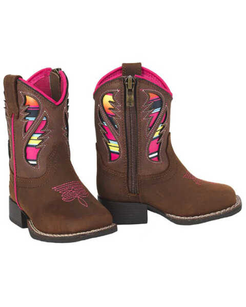 Image #1 - Ariat Little Girls' Lil Stomper Flora Serape Inset Western Boots - Square Toe, Brown, hi-res