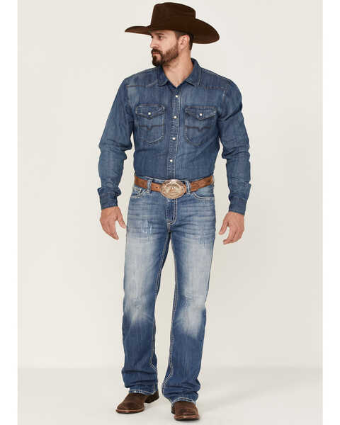 Rock & Roll Cowboy Men's Raised Straight Jeans, Medium Blue, hi-res