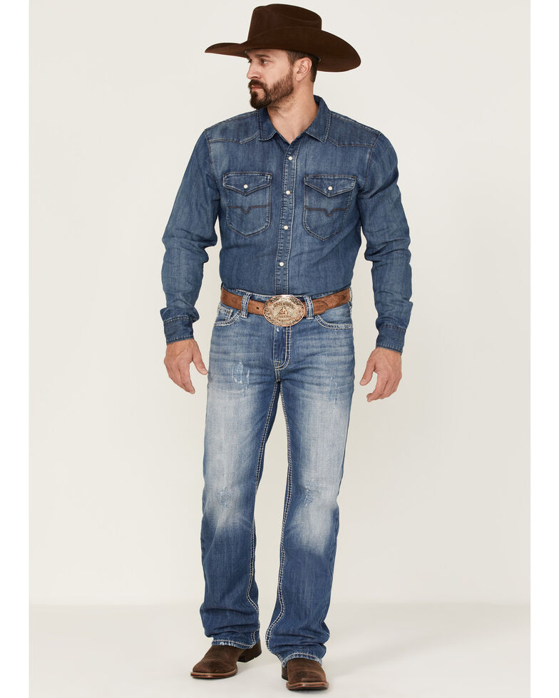 Rock & Roll Cowboy Men's Blue Raised Straight Jeans, Medium Blue, hi-res