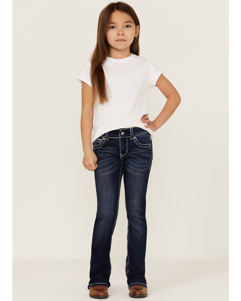 Shyanne Youth Girls' Feather Dreamcatcher Embroidered Pocket Bootcut Jeans, Blue, hi-res