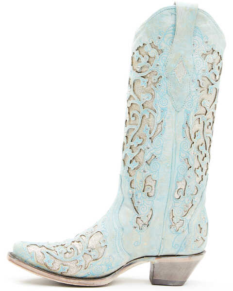 Image #3 - Corral Women's Boot Barn Exclusive Glitter Inlay Western Boots - Snip Toe, Light Blue, hi-res