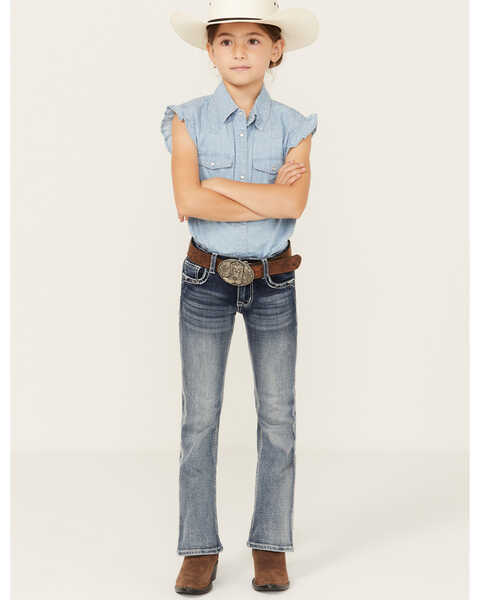 Image #1 - Grace in LA Girls' Medium Wash Mid Rise Bootcut Jeans , Dark Wash, hi-res
