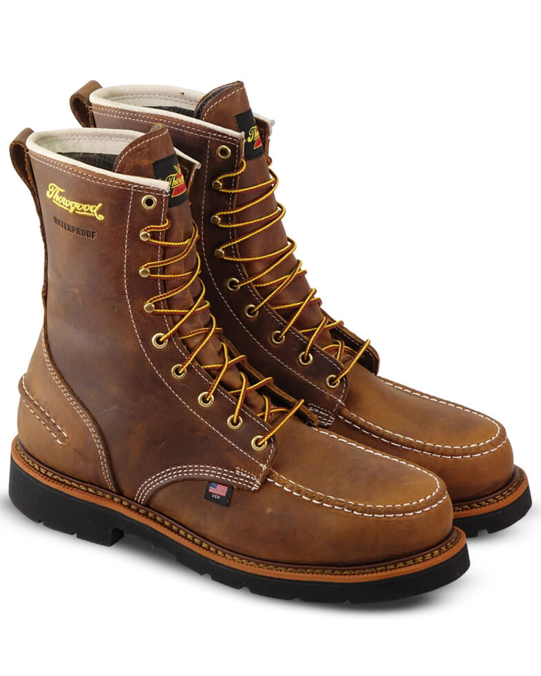 Thorogood Men's 8" Crazyhorse Waterproof Work Boots - Steel Toe, Brown, hi-res