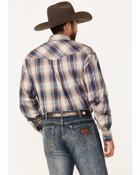 Image #4 - Roper Men's Amarillo Plaid Print Long Sleeve Pearl Snap Western Shirt, Navy, hi-res