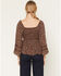 Image #4 - Angie Women's Floral Print Long Sleeve Shirt, Dark Brown, hi-res