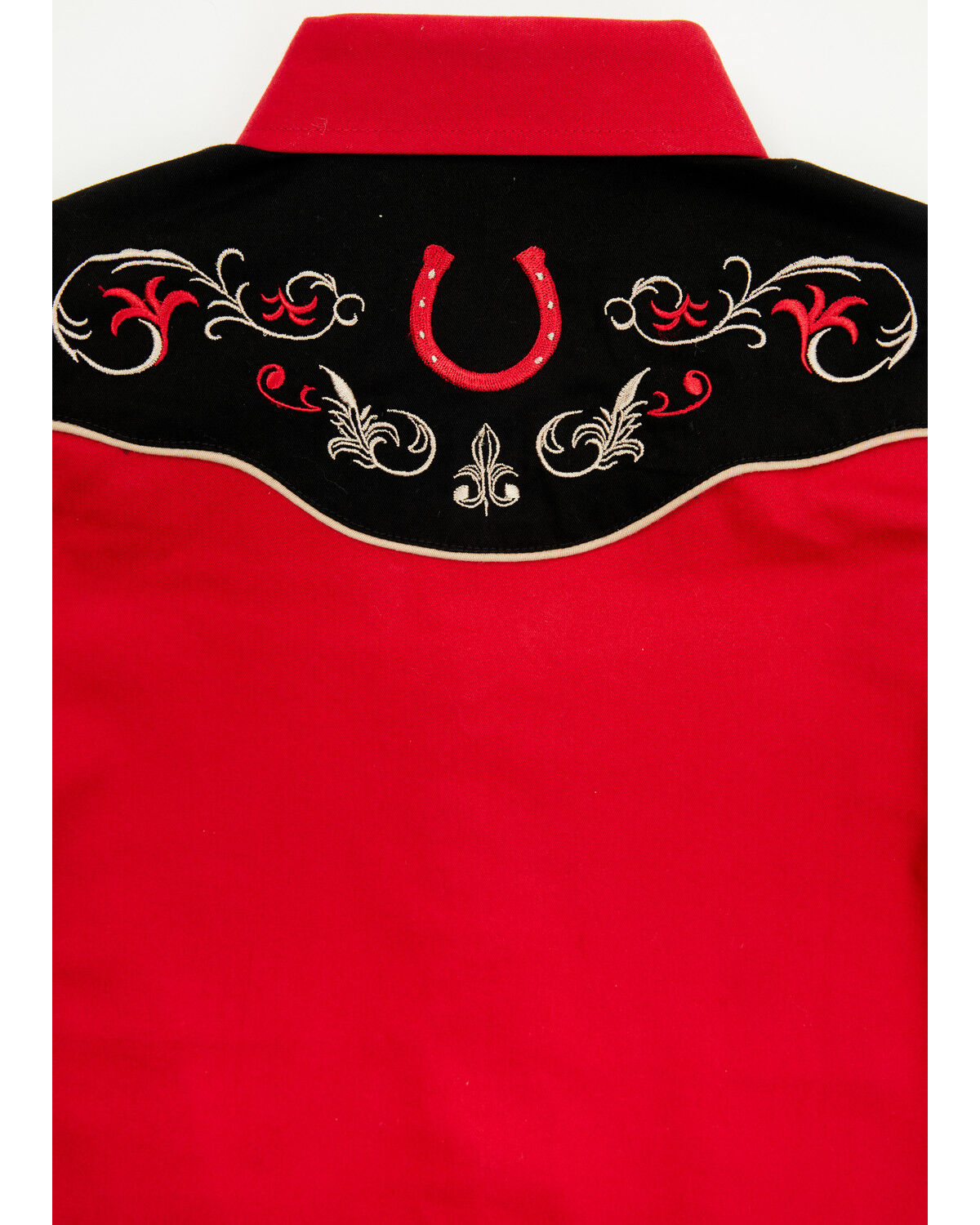 Image #4 - Avalon Boys' Embroidered Long Sleeve Snap Western Shirt, Red, hi-res