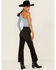 Sneak Peek Women's High Rise Acid Wash Crop Straight Jeans, Black, hi-res