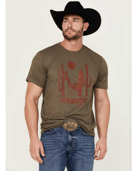 Image #1 - Wrangler Men's Cactus Logo Short Sleeve Graphic Print T-Shirt , Brown, hi-res