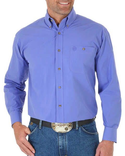 George Strait by Wrangler Men's Solid Long Sleeve Button Down Western Shirt , Purple, hi-res