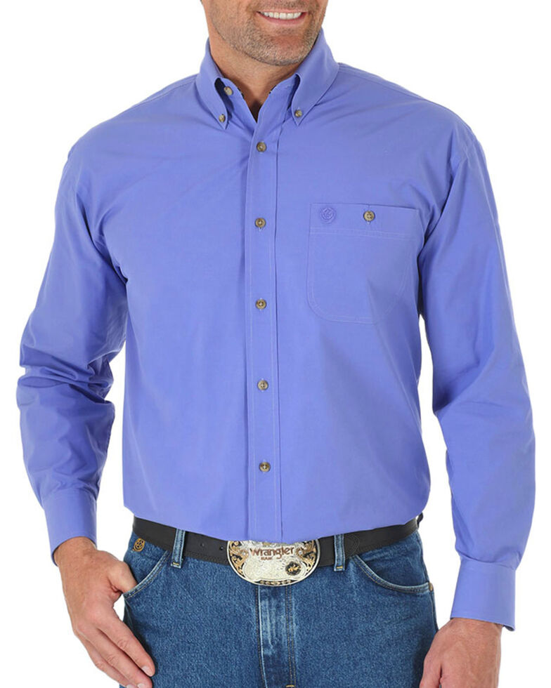 George Strait by Wrangler Men's Purple Solid Long Sleeve Western Shirt , Purple, hi-res