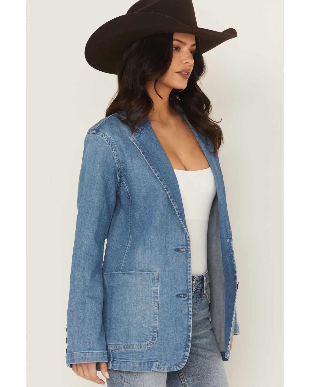 Image #2 - Wrangler Women's Modern Button-Down Denim Blazer, Blue, hi-res