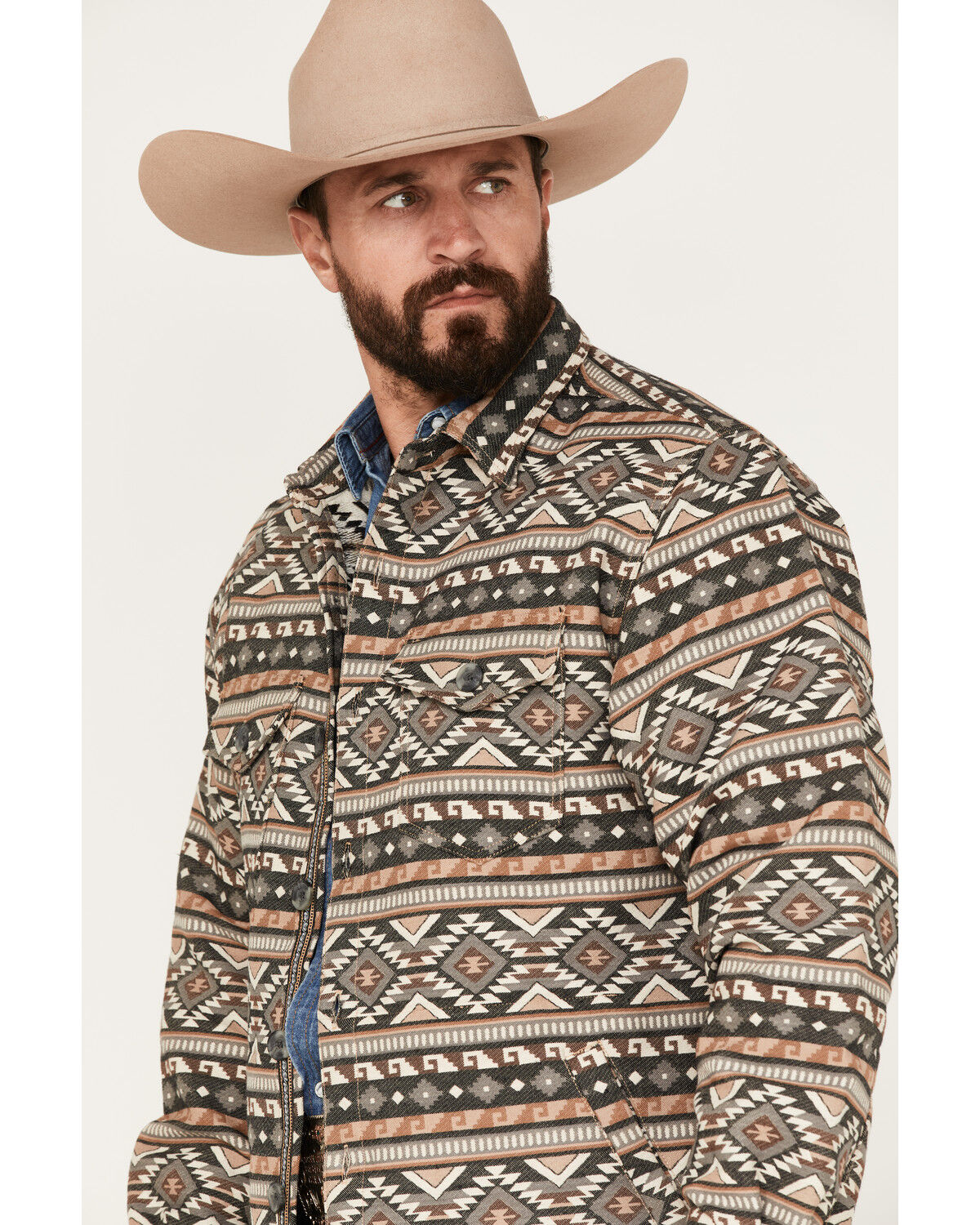 Image #2 - Scully Men's Southwestern Stripe Print Jacquard Shacket, Tan, hi-res