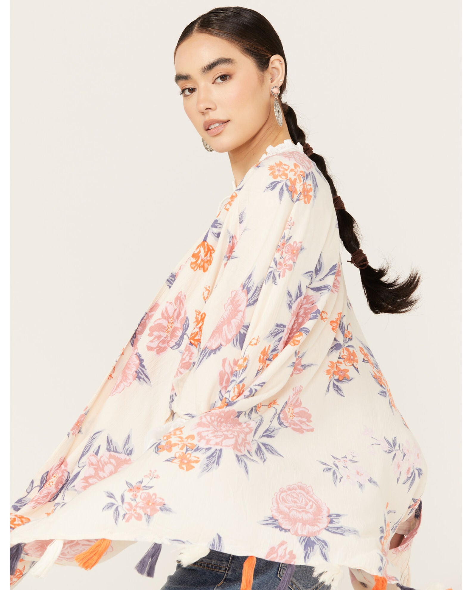 Product Name Angie Women's Floral Print Tassel Kimono