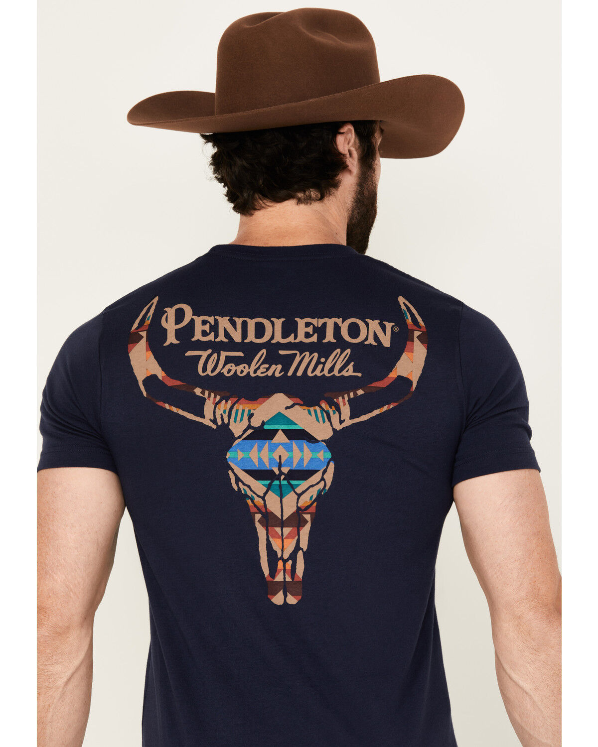 Image #4 - Pendleton Men's Boot Barn Exclusive Stone Skull Short Sleeve T-Shirt, Navy, hi-res