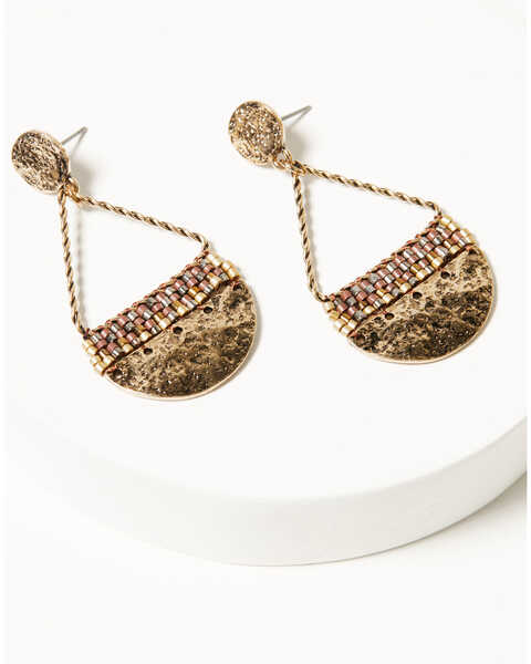 Image #2 - Shyanne Women's Summer Moon Antique Gold Teardrop Seed Bead Earrings , Gold, hi-res