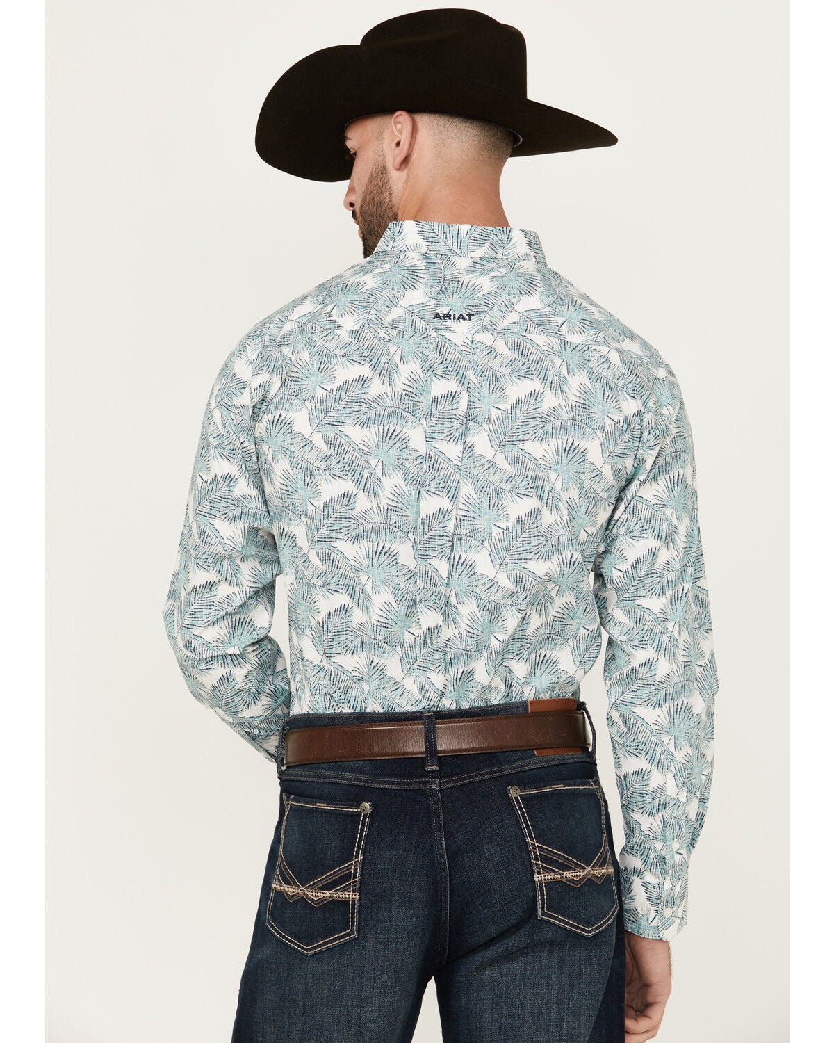 Image #4 - Ariat Men's Emanuel Palm Leaf Print Long Sleeve Button-Down Western Shirt, White, hi-res