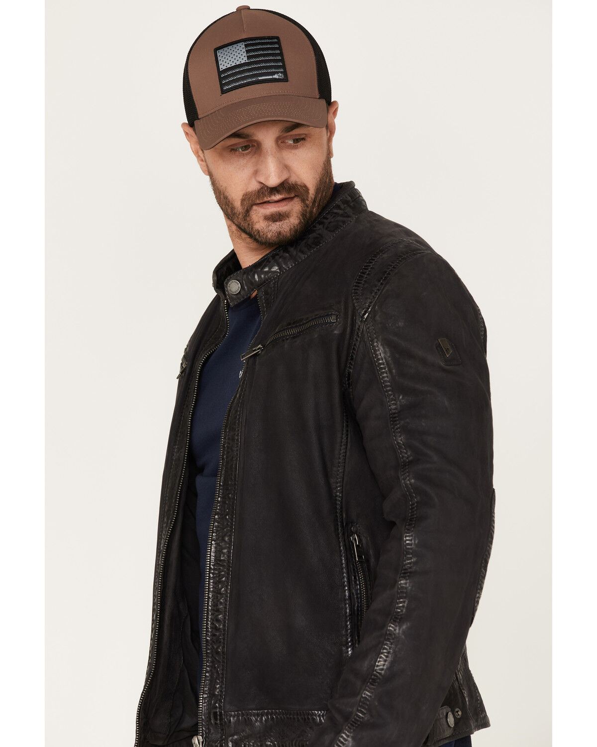 Image #3 - Mauritius Leather Men's Biker Jacket, Grey, hi-res