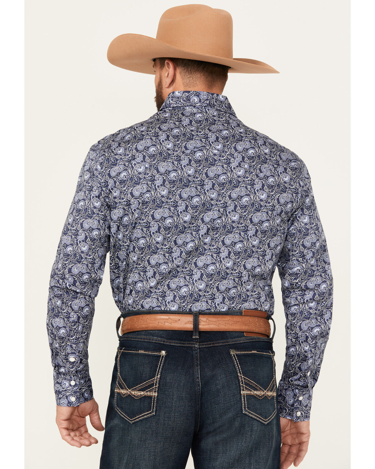 Image #4 - Rock & Roll Denim Men's Paisley Print Long Sleeve Snap Stretch Western Shirt, Blue, hi-res