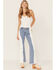 Image #1 - Cello Women's Light Wash Bleached High Rise Flare Jeans, Blue, hi-res