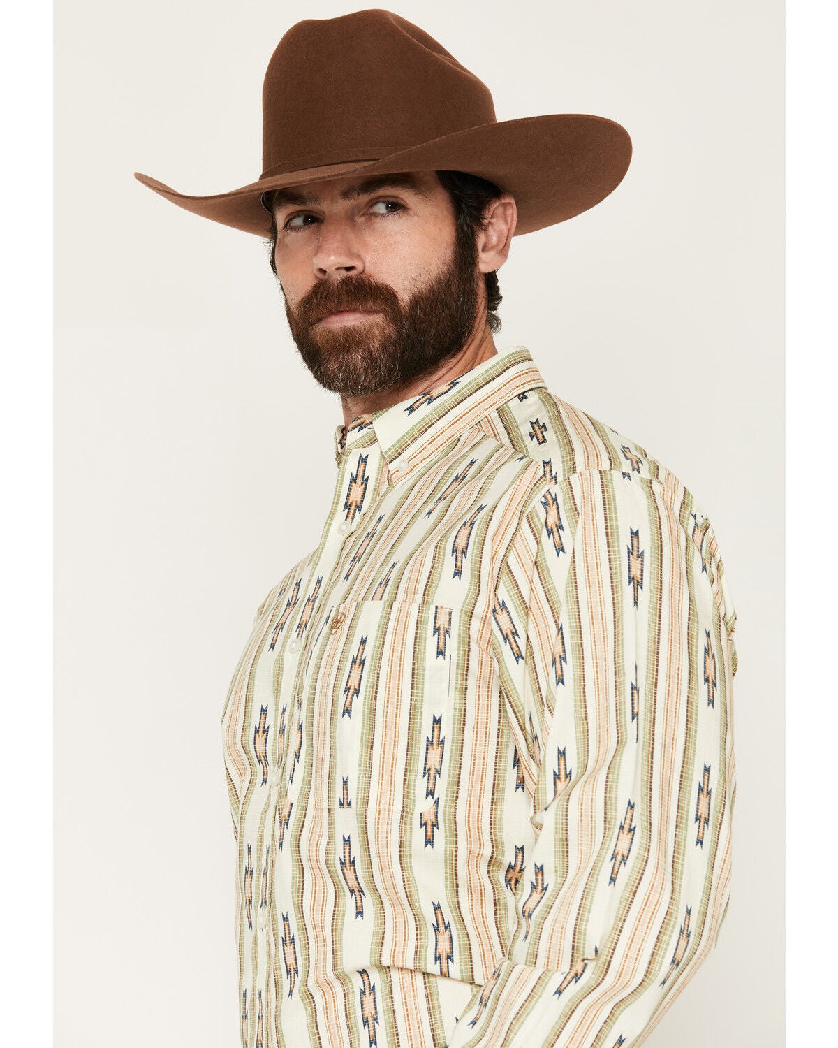 Image #2 - Ariat Men's Stephon Southwestern Striped Long Sleeve Button-Down Western Shirt, Cream, hi-res