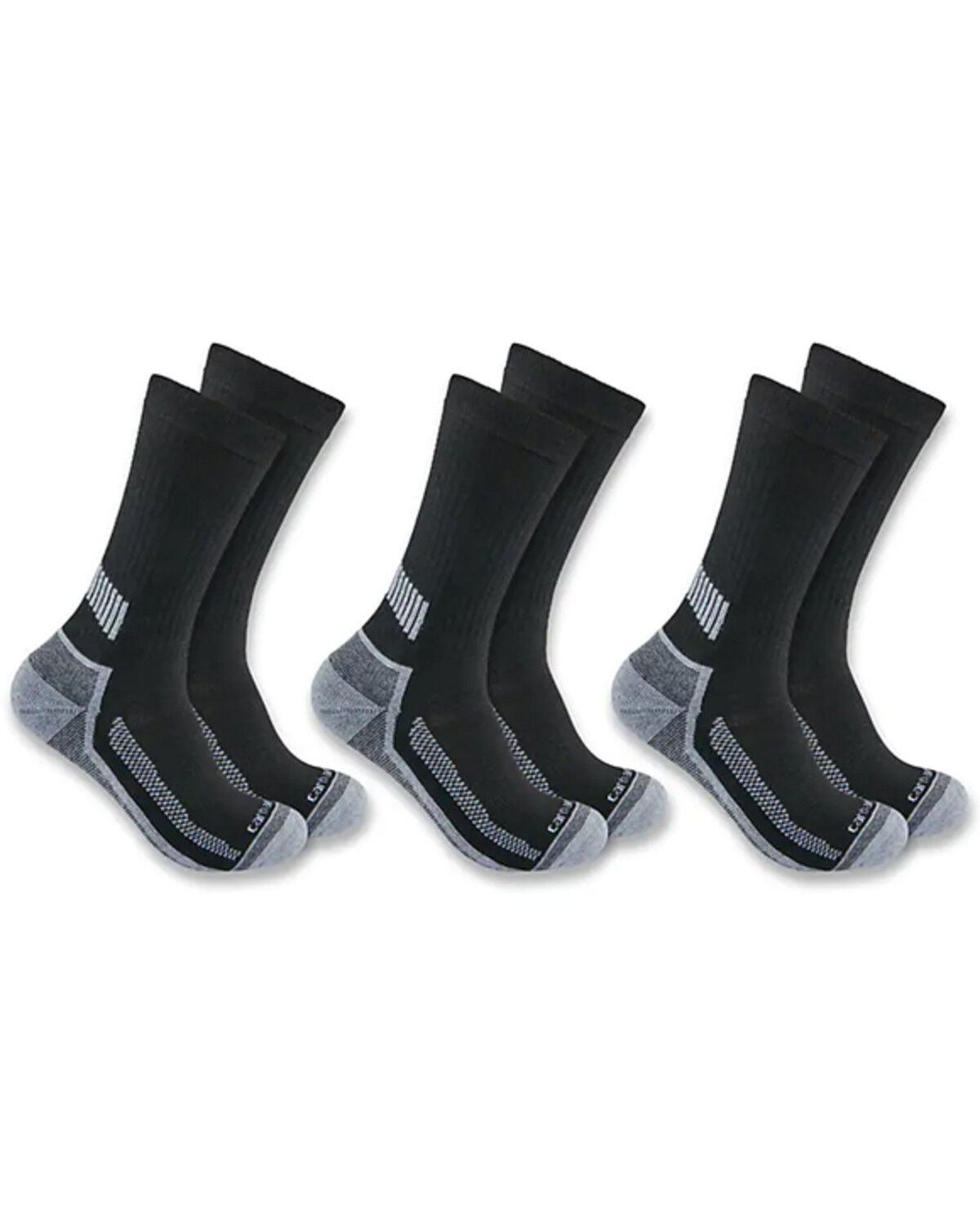 Image #1 - Carhartt Men's Force Midweight Crew Socks - 3-Pack, Black, hi-res